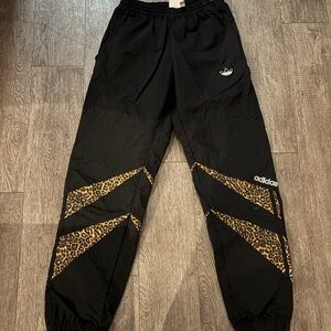 Adidas Black Joggers with Leopard Accents